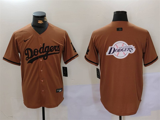 Men's Los Angeles Dodgers Team Big Logo Brown Cool Base With Patch Stitched Baseball Jersey 3 Men's Los Angeles Dodgers Team Big Logo Brown Cool Base With Patch Stitched Baseball Jersey 3