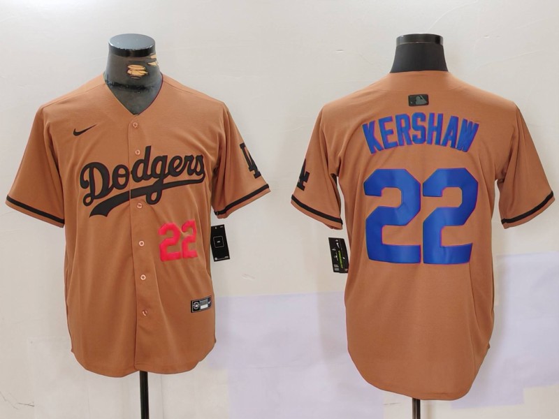 Men's Los Angeles Dodgers #22 22 Clayton Kershaw Brown Cool Base Stitched Baseball Jersey 5 Men's Los Angeles Dodgers #22 22 Clayton Kershaw Brown Cool Base Stitched Baseball Jersey 5
