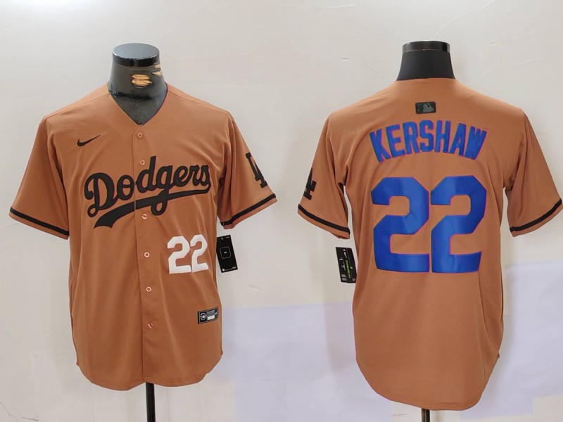 Men's Los Angeles Dodgers #22 22 Clayton Kershaw Brown Cool Base Stitched Baseball Jersey 1 Men's Los Angeles Dodgers #22 22 Clayton Kershaw Brown Cool Base Stitched Baseball Jersey 1