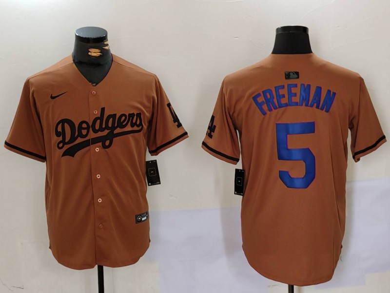 Men's Los Angeles Dodgers #5 5 Freddie Freeman Brown Cool Base Stitched Baseball Jersey 2 Men's Los Angeles Dodgers #5 5 Freddie Freeman Brown Cool Base Stitched Baseball Jersey 2