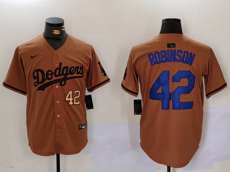 Men's Los Angeles Dodgers #42 Jackie Robinson Brown Cool Base Stitched Baseball Jersey 5 Men's Los Angeles Dodgers #42 Jackie Robinson Brown Cool Base Stitched Baseball Jersey 5