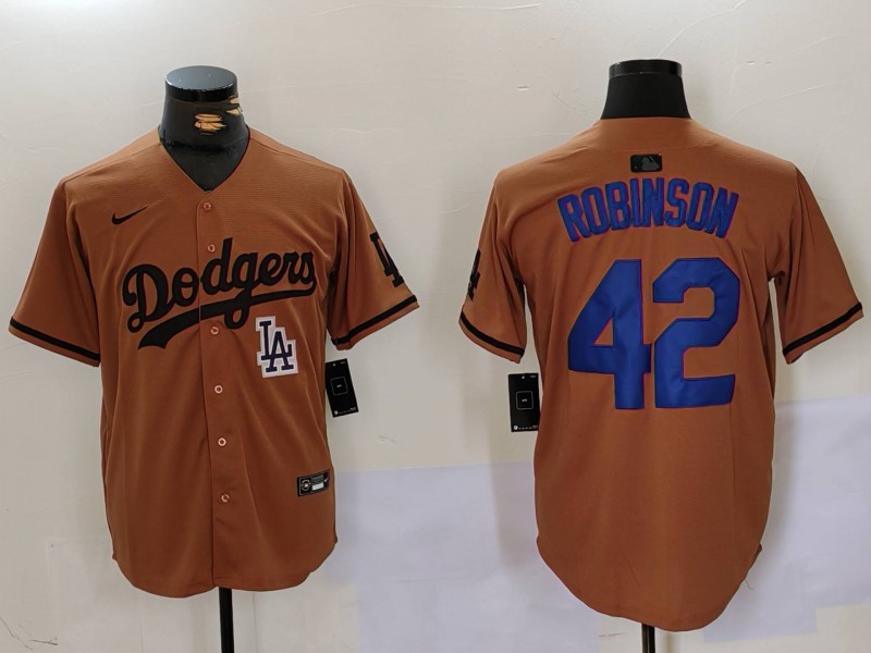 Men's Los Angeles Dodgers #42 Jackie Robinson Brown Cool Base Stitched Baseball Jersey 2 Men's Los Angeles Dodgers #42 Jackie Robinson Brown Cool Base Stitched Baseball Jersey 2