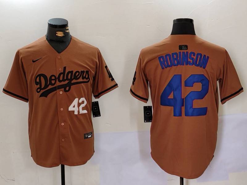 Men's Los Angeles Dodgers #42 Jackie Robinson Brown Cool Base Stitched Baseball Jersey 1 Men's Los Angeles Dodgers #42 Jackie Robinson Brown Cool Base Stitched Baseball Jersey 1