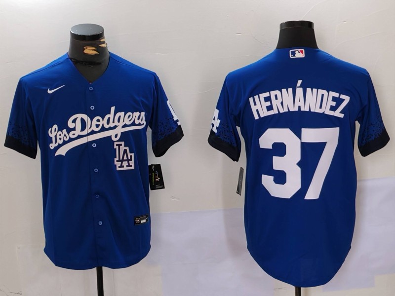 Men's Los Angeles Dodgers #37 Teoscar Hernández Blue Cool Base Stitched Baseball Jersey 1 Men's Los Angeles Dodgers #37 Teoscar Hernández Blue Cool Base Stitched Baseball Jersey 1