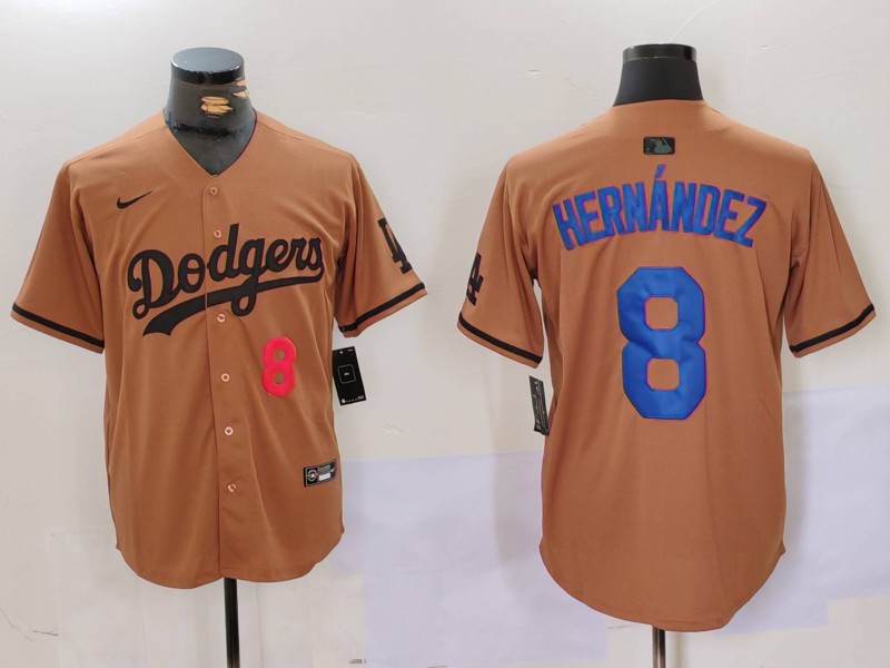 Men's Los Angeles Dodgers #8 Kiké Hernández Brown Cool Base Stitched Baseball Jersey 6 Men's Los Angeles Dodgers #8 Kiké Hernández Brown Cool Base Stitched Baseball Jersey 6