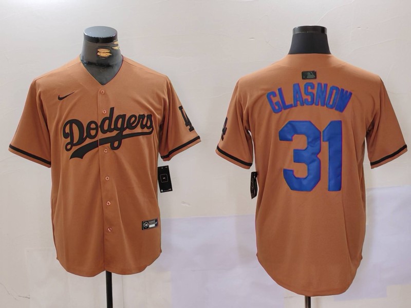 Men's Los Angeles Dodgers #31 Tyler Glasnow Brown Cool Base Stitched Baseball Jersey 6 Men's Los Angeles Dodgers #31 Tyler Glasnow Brown Cool Base Stitched Baseball Jersey 6