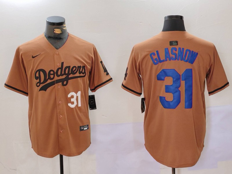 Men's Los Angeles Dodgers #31 Tyler Glasnow Brown Cool Base Stitched Baseball Jersey 5 Men's Los Angeles Dodgers #31 Tyler Glasnow Brown Cool Base Stitched Baseball Jersey 5