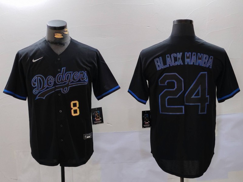 Men's Los Angeles Dodgers #24 'Black Mamba' Black Cool Base Stitched Baseball Jersey 3 Men's Los Angeles Dodgers #24 'Black Mamba' Black Cool Base Stitched Baseball Jersey 3