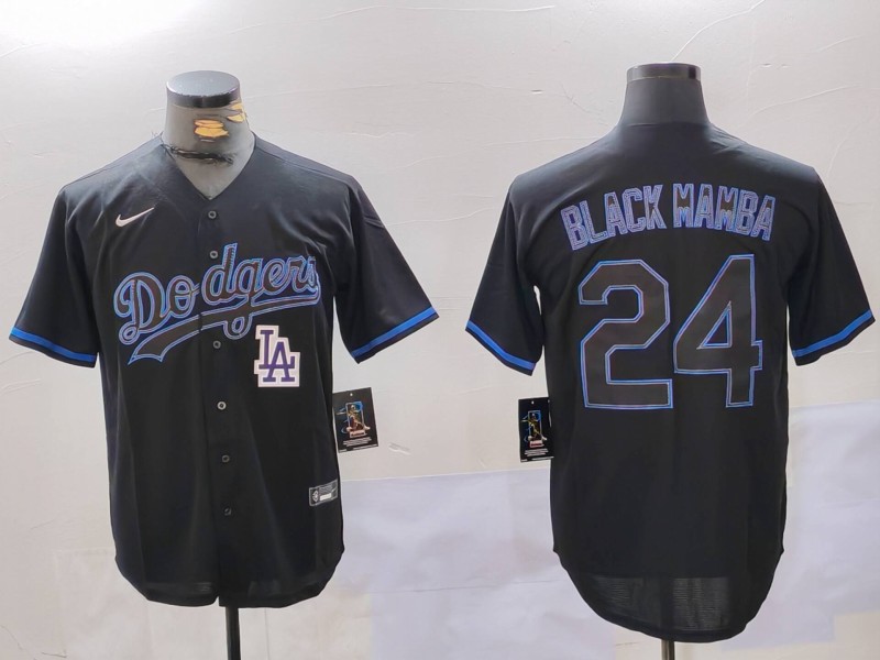 Men's Los Angeles Dodgers #24 'Black Mamba' Black Cool Base Stitched Baseball Jersey 1 Men's Los Angeles Dodgers #24 'Black Mamba' Black Cool Base Stitched Baseball Jersey 1