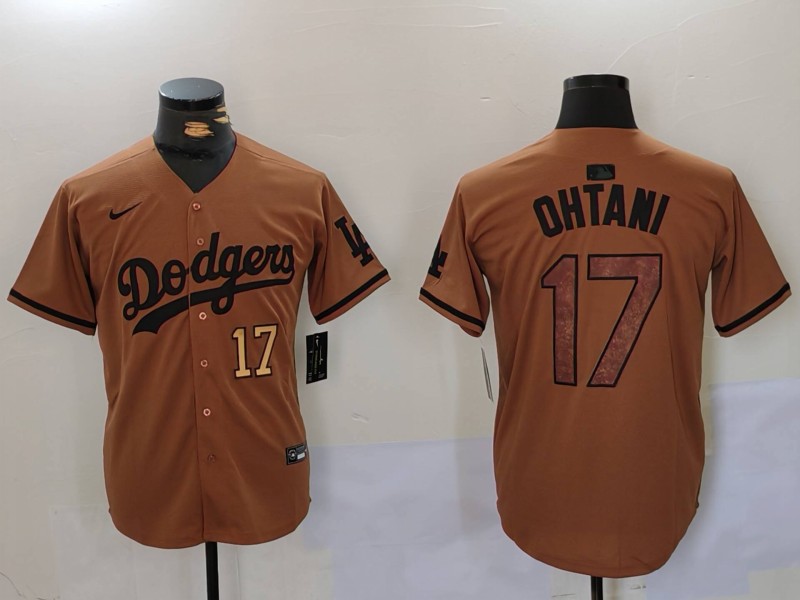 Men's Los Angeles Dodgers #17 Shohei Ohtani Brown Cool Base Stitched Baseball Jersey 8 Men's Los Angeles Dodgers #17 Shohei Ohtani Brown Cool Base Stitched Baseball Jersey 8