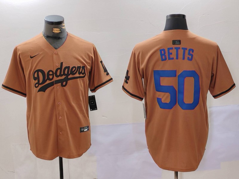 Men's Los Angeles Dodgers #50 Mookie Betts Brown Cool Base Stitched Baseball Jersey 1 Men's Los Angeles Dodgers #50 Mookie Betts Brown Cool Base Stitched Baseball Jersey 1