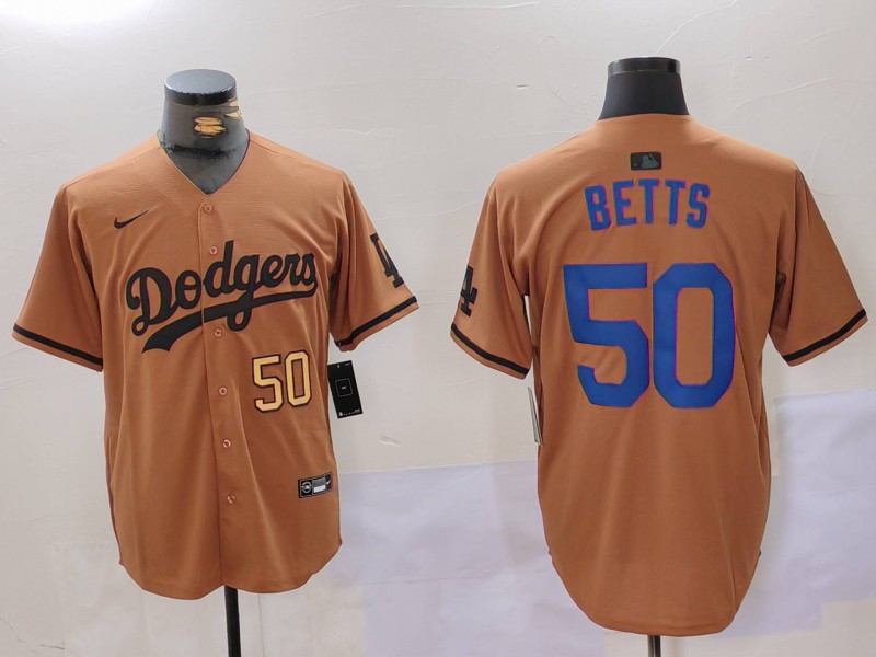 Men's Los Angeles Dodgers #50 Mookie Betts Brown Cool Base Stitched Baseball Jersey Men's Los Angeles Dodgers #50 Mookie Betts Brown Cool Base Stitched Baseball Jersey