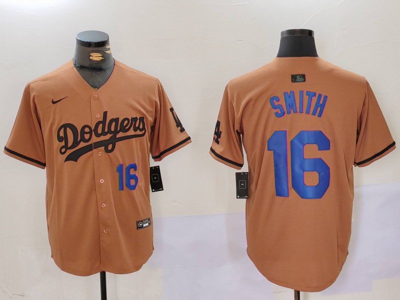 Men's Los Angeles Dodgers #16 Will Smith Brown Cool Base Stitched Baseball Jersey 3 Men's Los Angeles Dodgers #16 Will Smith Brown Cool Base Stitched Baseball Jersey 3