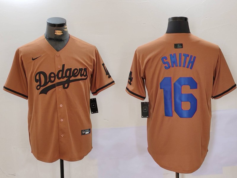 Men's Los Angeles Dodgers #16 Will Smith Brown Cool Base Stitched Baseball Jersey Men's Los Angeles Dodgers #16 Will Smith Brown Cool Base Stitched Baseball Jersey