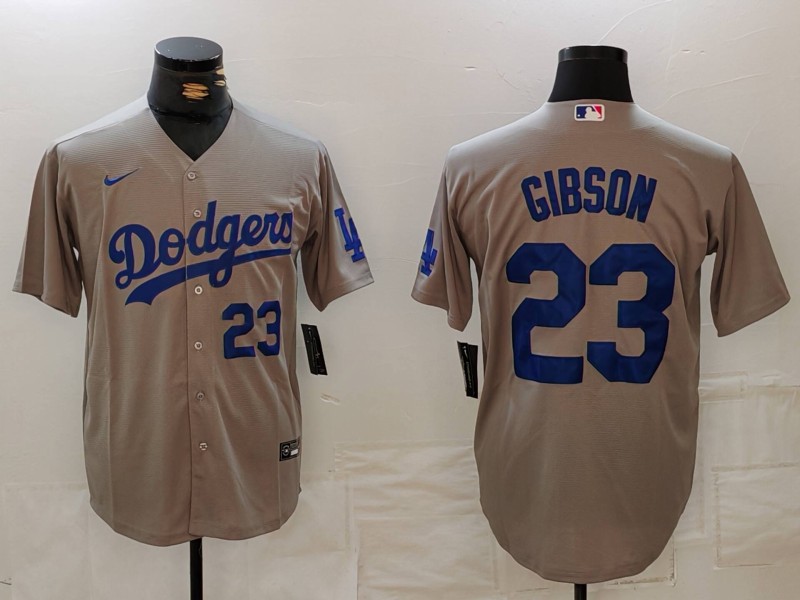 Men's Los Angeles Dodgers #23 Kirk Gibson Grey Cool Base Stitched Baseball Jersey 6 Men's Los Angeles Dodgers #23 Kirk Gibson Grey Cool Base Stitched Baseball Jersey 6