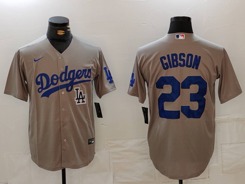 Men's Los Angeles Dodgers #23 Kirk Gibson Grey Cool Base Stitched Baseball Jersey 3 Men's Los Angeles Dodgers #23 Kirk Gibson Grey Cool Base Stitched Baseball Jersey 3
