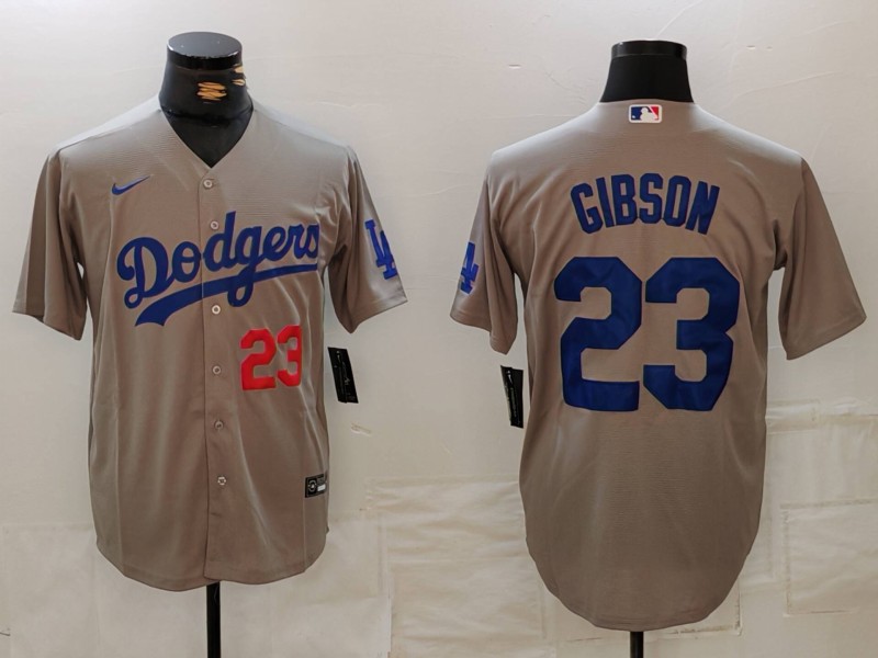 Men's Los Angeles Dodgers #23 Kirk Gibson Grey Cool Base Stitched Baseball Jersey 1 Men's Los Angeles Dodgers #23 Kirk Gibson Grey Cool Base Stitched Baseball Jersey 1