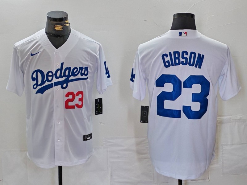 Men's Los Angeles Dodgers #23 Kirk Gibson White Cool Base Stitched Baseball Jersey 1 Men's Los Angeles Dodgers #23 Kirk Gibson White Cool Base Stitched Baseball Jersey 1