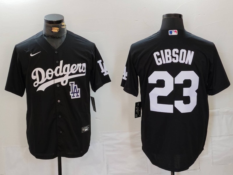 Men's Los Angeles Dodgers #23 Kirk Gibson Black Cool Base Stitched Baseball Jersey 6 Men's Los Angeles Dodgers #23 Kirk Gibson Black Cool Base Stitched Baseball Jersey 6