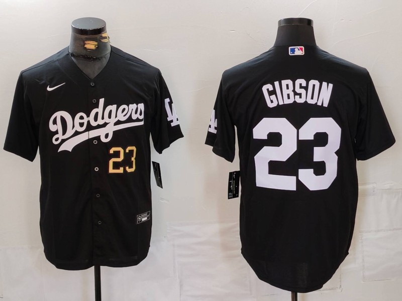 Men's Los Angeles Dodgers #23 Kirk Gibson Black Cool Base Stitched Baseball Jersey 5 Men's Los Angeles Dodgers #23 Kirk Gibson Black Cool Base Stitched Baseball Jersey 5