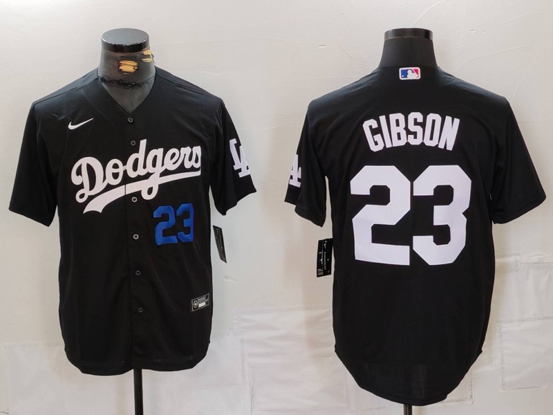 Men's Los Angeles Dodgers #23 Kirk Gibson Black Cool Base Stitched Baseball Jersey 2 Men's Los Angeles Dodgers #23 Kirk Gibson Black Cool Base Stitched Baseball Jersey 2