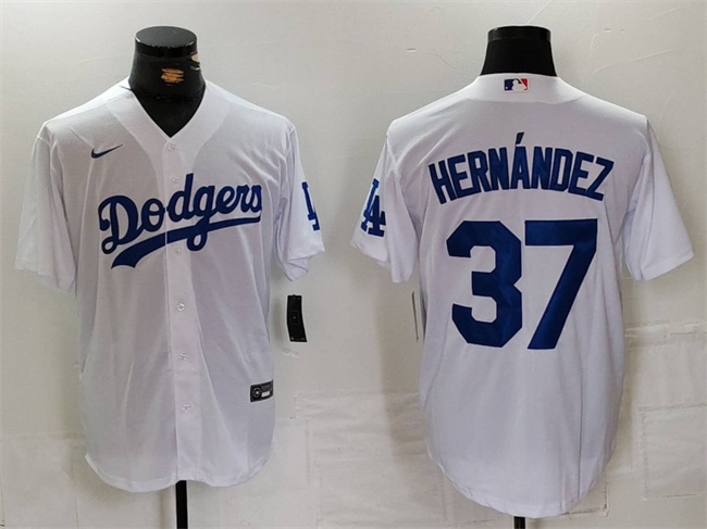 Men's Los Angeles Dodgers #37 Teoscar Hernández White Cool Base Stitched Baseball Jersey Men's Los Angeles Dodgers #37 Teoscar Hernández White Cool Base Stitched Baseball Jersey