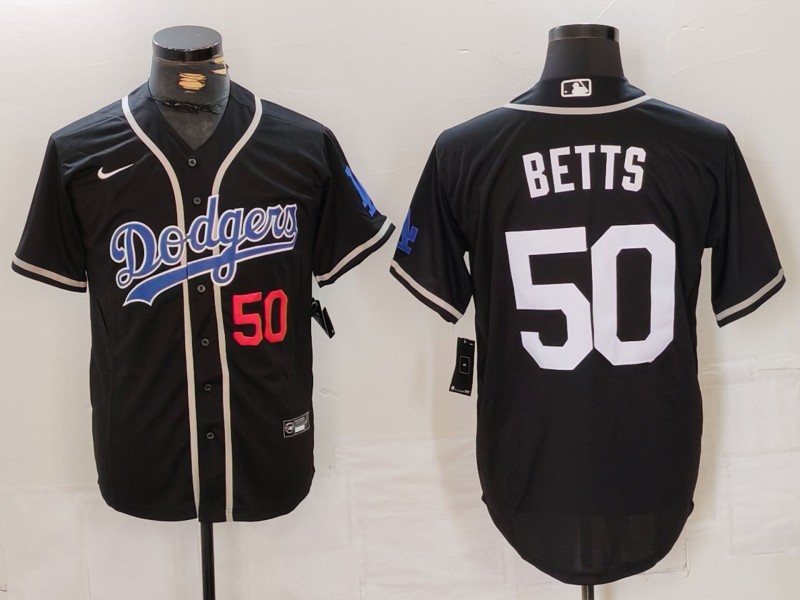 Men's Los Angeles Dodgers #50 Mookie Betts Black Fashion Cool Base Stitched Baseball Jersey 3 Men's Los Angeles Dodgers #50 Mookie Betts Black Fashion Cool Base Stitched Baseball Jersey 3