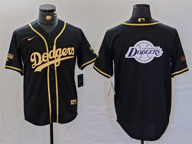 Men's Los Angeles Dodgers Team Big Logo Black Gold World Series Champions Cool Base Stitched Baseball Jersey 1 Men's Los Angeles Dodgers Team Big Logo Black Gold World Series Champions Cool Base Stitched Baseball Jersey 1