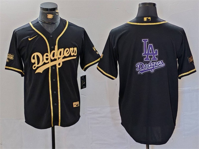 Men's Los Angeles Dodgers Team Big Logo Black Gold World Series Champions Cool Base Stitched Baseball Jersey Men's Los Angeles Dodgers Team Big Logo Black Gold World Series Champions Cool Base Stitched Baseball Jersey