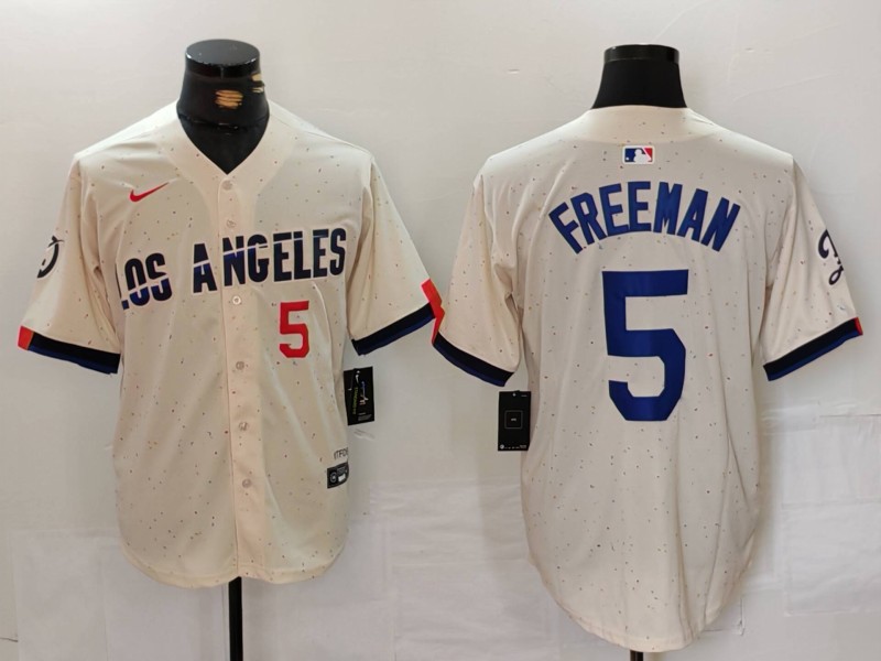 Men's Los Angeles Dodgers #5 Freddie Freeman Cream Stitched Baseball Jersey 4 Men's Los Angeles Dodgers #5 Freddie Freeman Cream Stitched Baseball Jersey 4