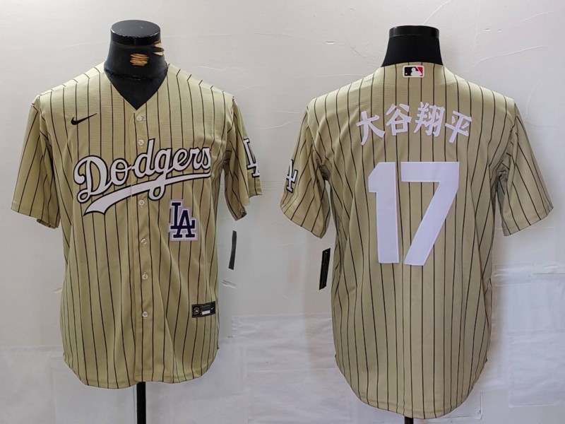 Men's Los Angeles Dodgers #17 太谷翔平 Cream Cool Base Stitched Jersey 2 Men's Los Angeles Dodgers #17 太谷翔平 Cream Cool Base Stitched Jersey 2