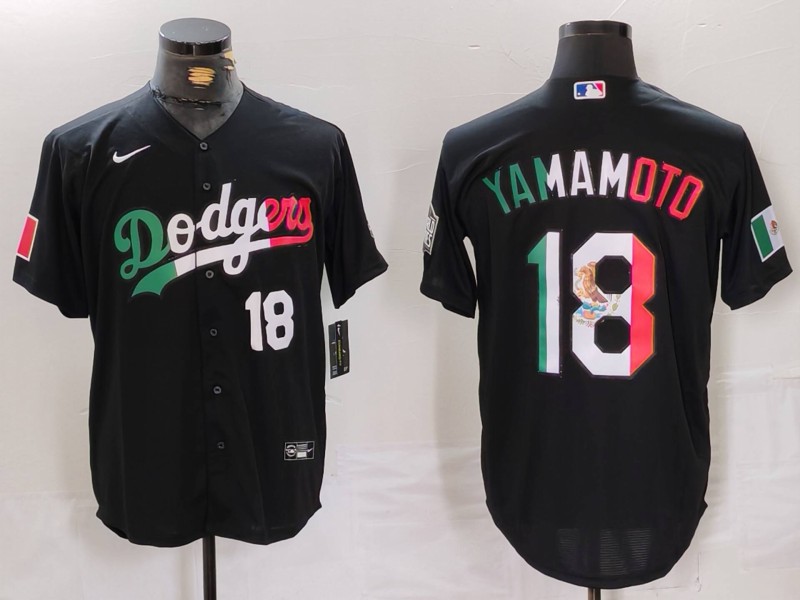 Men's Los Angeles Dodgers #18 Yoshinobu Yamamoto Black Mexico Cool Base Stitched Baseball Jersey 4 Men's Los Angeles Dodgers #18 Yoshinobu Yamamoto Black Mexico Cool Base Stitched Baseball Jersey 4