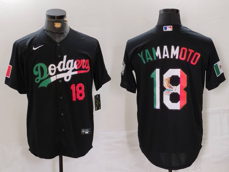 Men's Los Angeles Dodgers #18 Yoshinobu Yamamoto Black Mexico Cool Base Stitched Baseball Jersey 3 Men's Los Angeles Dodgers #18 Yoshinobu Yamamoto Black Mexico Cool Base Stitched Baseball Jersey 3