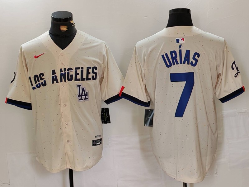 Men's Los Angeles Dodgers #7 Julio Urías Cream Stitched Baseball Jersey 3 Men's Los Angeles Dodgers #7 Julio Urías Cream Stitched Baseball Jersey 3