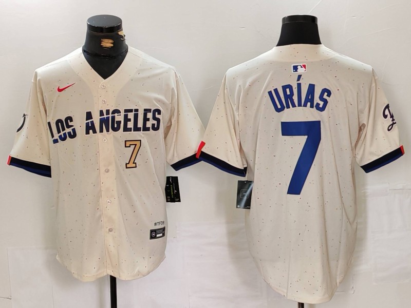 Men's Los Angeles Dodgers #7 Julio Urías Cream Stitched Baseball Jersey 1 Men's Los Angeles Dodgers #7 Julio Urías Cream Stitched Baseball Jersey 1