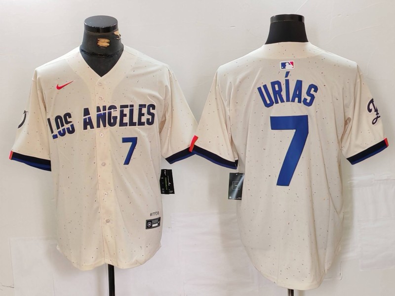 Men's Los Angeles Dodgers #7 Julio Urías Cream Stitched Baseball Jersey2 Men's Los Angeles Dodgers #7 Julio Urías Cream Stitched Baseball Jersey2