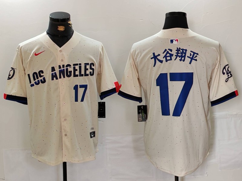 Men's Los Angeles Dodgers #17 大谷翔平 Cream Stitched Baseball Jersey 4 Men's Los Angeles Dodgers #17 大谷翔平 Cream Stitched Baseball Jersey 4