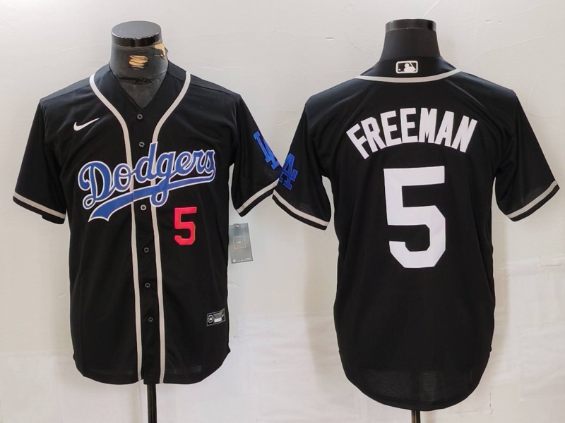 Men's Los Angeles Dodgers #5 Freddie Freeman Black Cool Base With Patch Stitched Baseball Jersey 5 Men's Los Angeles Dodgers #5 Freddie Freeman Black Cool Base With Patch Stitched Baseball Jersey 5
