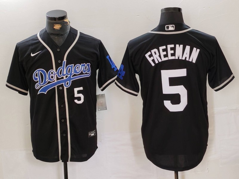Men's Los Angeles Dodgers #5 Freddie Freeman Black Cool Base With Patch Stitched Baseball Jersey 1 Men's Los Angeles Dodgers #5 Freddie Freeman Black Cool Base With Patch Stitched Baseball Jersey 1