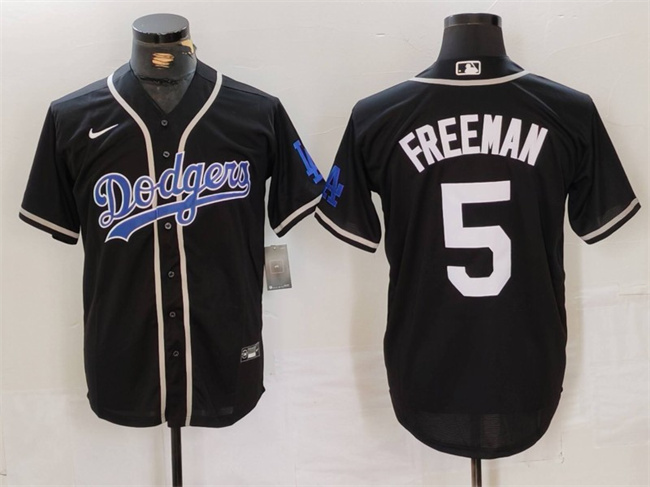 Men's Los Angeles Dodgers #5 Freddie Freeman Black Cool Base With Patch Stitched Baseball Jersey Men's Los Angeles Dodgers #5 Freddie Freeman Black Cool Base With Patch Stitched Baseball Jersey