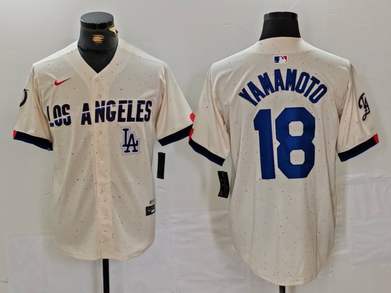Men's Los Angeles Dodgers #18 Yoshinobu Yamamoto Cream Stitched Baseball Jersey 4 Men's Los Angeles Dodgers #18 Yoshinobu Yamamoto Cream Stitched Baseball Jersey 4
