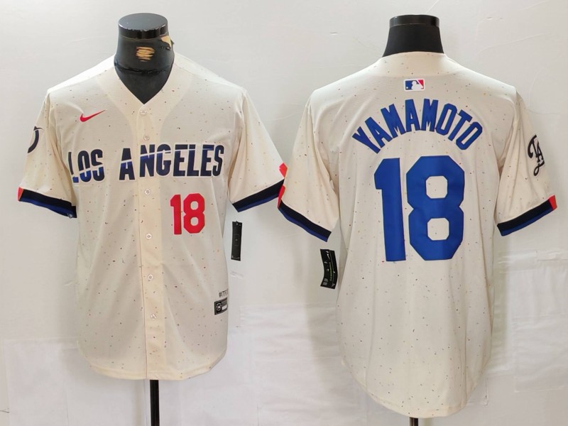 Men's Los Angeles Dodgers #18 Yoshinobu Yamamoto Cream Stitched Baseball Jersey 3 Men's Los Angeles Dodgers #18 Yoshinobu Yamamoto Cream Stitched Baseball Jersey 3