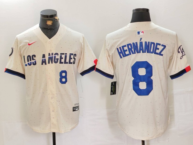 Men's Los Angeles Dodgers #8 Kiké Hernández Cream Stitched Baseball Jersey 9 Men's Los Angeles Dodgers #8 Kiké Hernández Cream Stitched Baseball Jersey 9