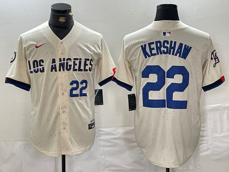 Men's Los Angeles Dodgers #22 Clayton Kershaw Cream Stitched Baseball Jersey 2 Men's Los Angeles Dodgers #22 Clayton Kershaw Cream Stitched Baseball Jersey 2