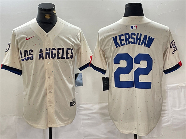 Men's Los Angeles Dodgers #22 Clayton Kershaw Cream Stitched Baseball Jersey Men's Los Angeles Dodgers #22 Clayton Kershaw Cream Stitched Baseball Jersey