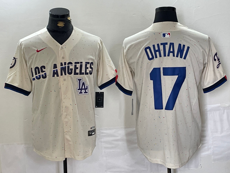 Men's Los Angeles Dodgers #17 Shohei Ohtani Cream Stitched Baseball Jersey 6 Men's Los Angeles Dodgers #17 Shohei Ohtani Cream Stitched Baseball Jersey 6