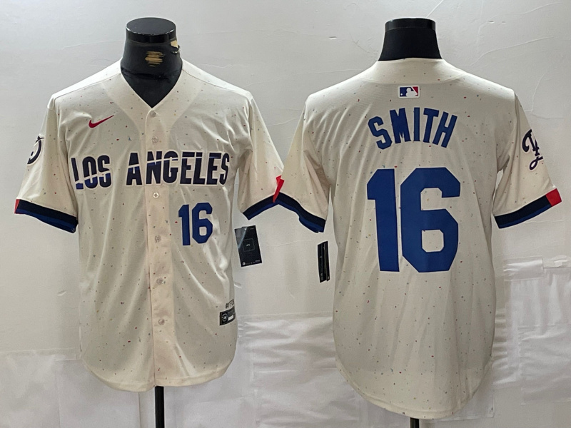 Men's Los Angeles Dodgers #16 Will Smith Cream Stitched Baseball Jersey 6 Men's Los Angeles Dodgers #16 Will Smith Cream Stitched Baseball Jersey 6