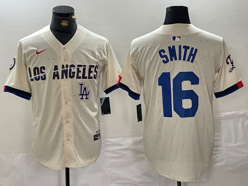 Men's Los Angeles Dodgers #16 Will Smith Cream Stitched Baseball Jersey 2 Men's Los Angeles Dodgers #16 Will Smith Cream Stitched Baseball Jersey 2