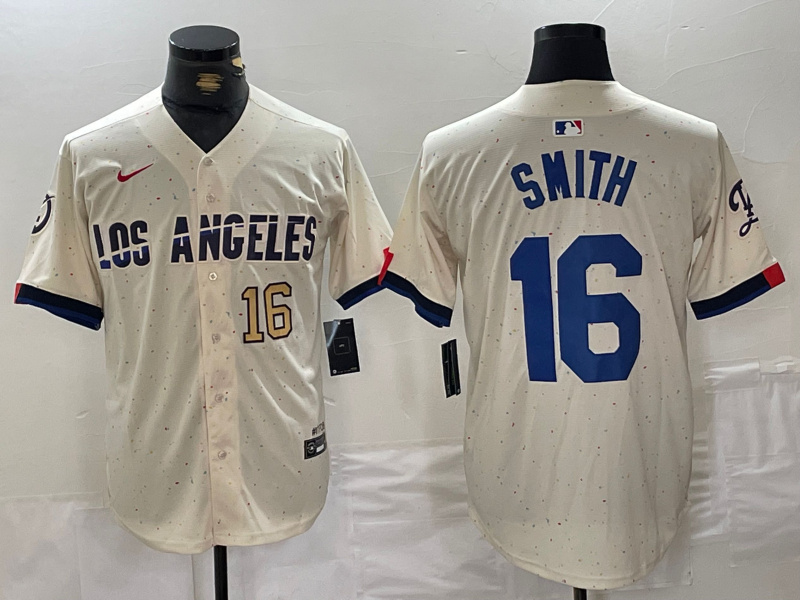 Men's Los Angeles Dodgers #16 Will Smith Cream Stitched Baseball Jersey 1 Men's Los Angeles Dodgers #16 Will Smith Cream Stitched Baseball Jersey 1