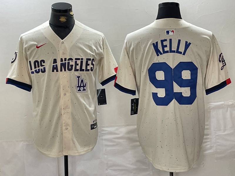 Men's Los Angeles Dodgers #99 Joe Kelly Cream Stitched Baseball Jersey 7 Men's Los Angeles Dodgers #99 Joe Kelly Cream Stitched Baseball Jersey 7